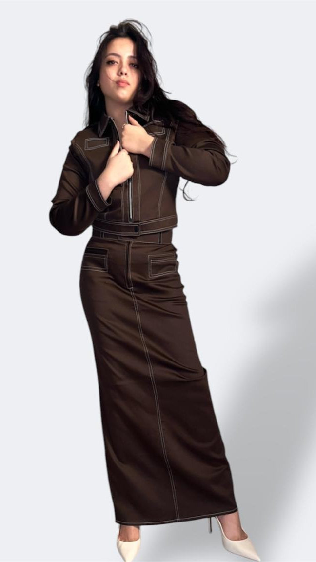 Double stitch jacket -maxi skirt set