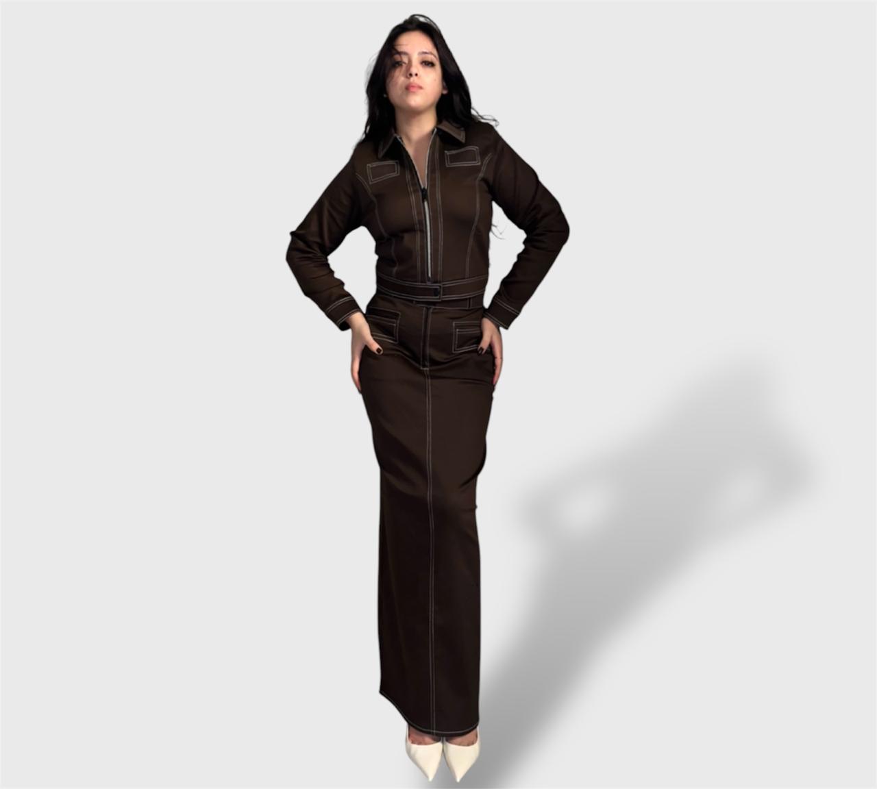 Double stitch jacket -maxi skirt set