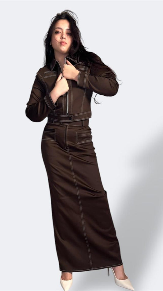 Double stitch jacket -maxi skirt set