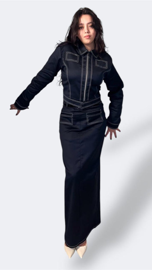 Double stitch jacket -maxi skirt set