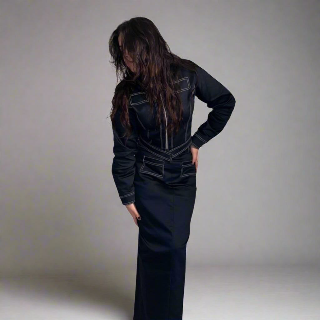 Double stitch jacket -maxi skirt set